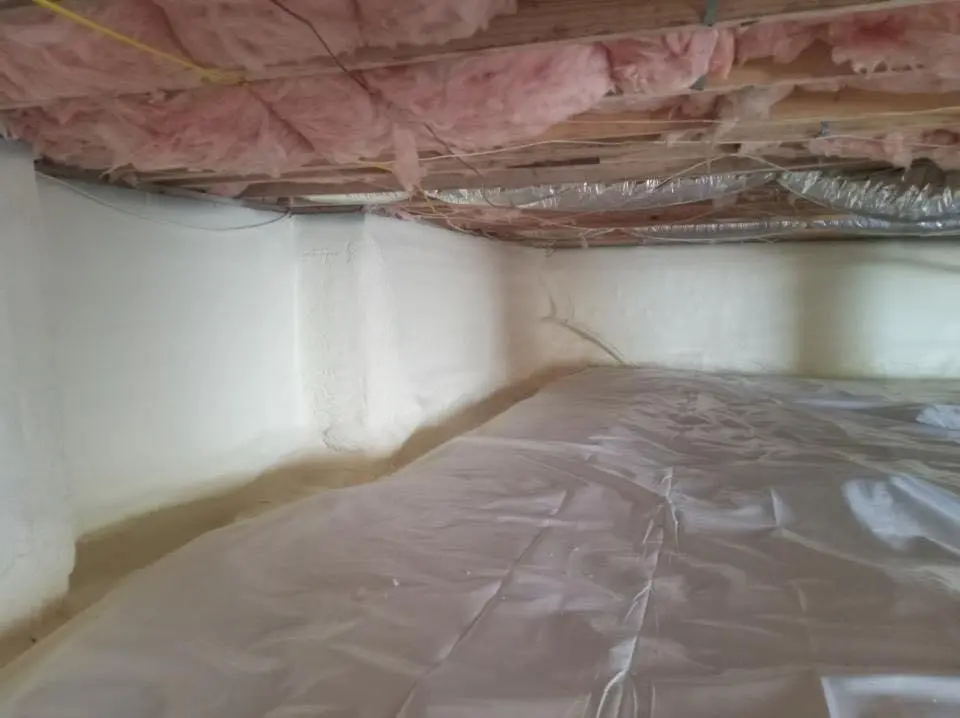 Crawl space encapsulation with closed-cell spray foam for Roof Leak Repair in Midway